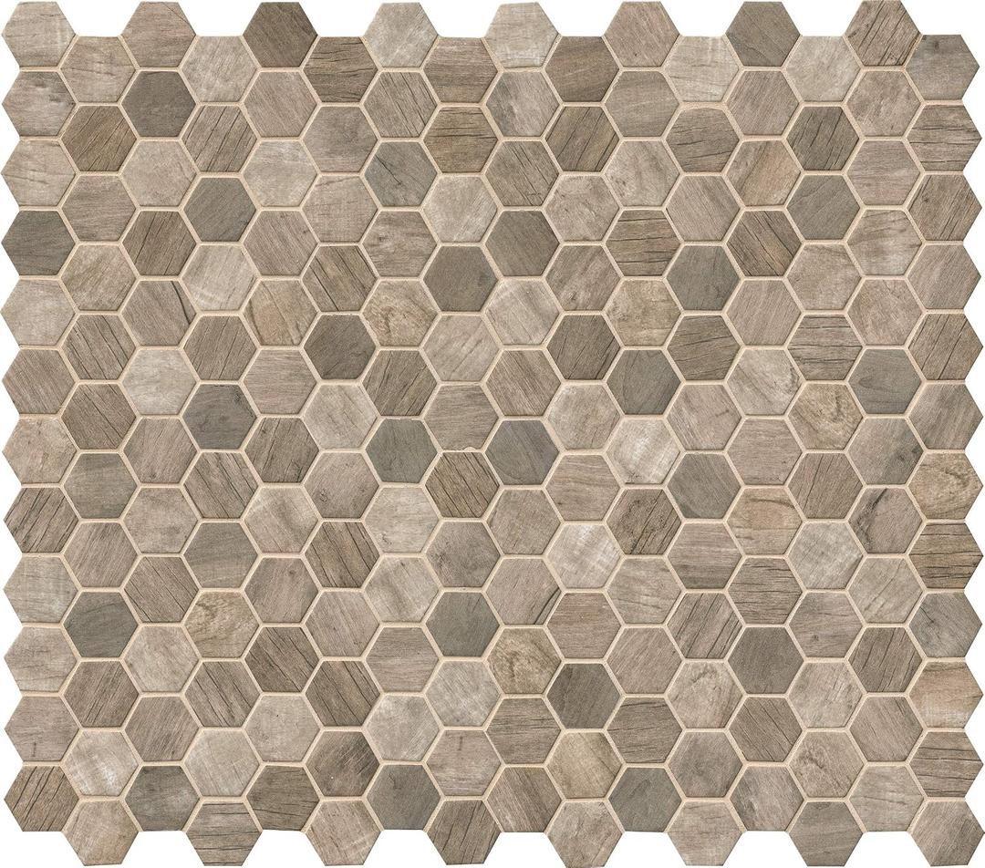 MSI Driftwood Hexagon Glass Mesh Mounted Bathroom Shower Tile Flooring, CASE