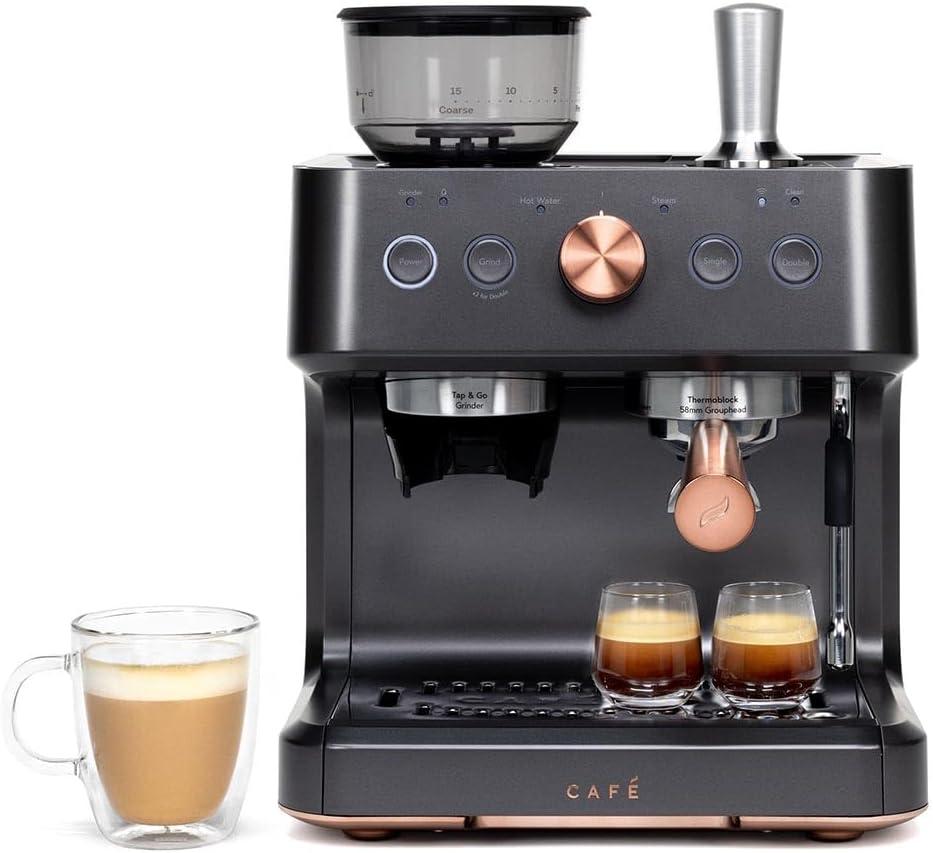 Caf Bellissimo Semi Automatic Espresso Machine + Milk Frother | WiFi Connected| Built-In Bean Grinder, 15-Bar Pump & 95-Ounce Water Reservoir | Matte Black, C7CESAS3RD3