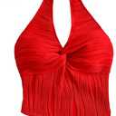 SOLY HUX Women's Ruched Asymmetrical Neck Tank top Tie Shoulder Sleeveless Going Out Tops Red Small