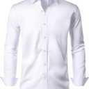 Alimens & Gentle Men's Dress Shirts Long Sleeve Wrinkle Free Stretch Business Casual Wedding Button Down Shirt (White, L)