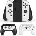 JoyHood Grips Compatible with Switch Joy Con/Switch OLED - Ergonomic Hand Grip Controller Handle Kit, 3 Pack Black White
