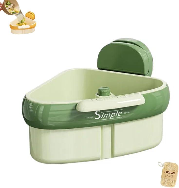 Suction Cup Sink Corner Rack,Corner Sink Strainer with Suction Cups, Automatic Drainer Basket & Faucet Sponge Storage Rack  For Kitchen, Bathroom Dishware (Green)
