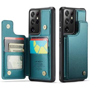 Vinich for Samsung Galaxy S21 Ultra Wallet Case with Card Holder, RFID Blocking Credit Slots Kickstand Shockproof Phone Cover for Women Men, Bluish Green