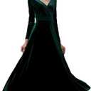 Urban CoCo Women Long Sleeve V-Neck Velvet Stretchy Long Dress (Medium, Green)