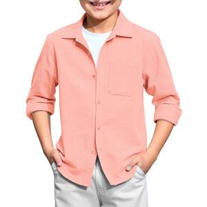 Haloumoning Boys Linen Button Down Shirts Kids Long Sleeve Dress Shirts School Uniform Shirt 5-14 Years, 130