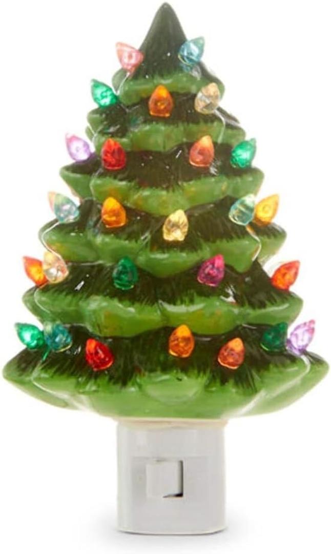 RAZ Imports Vintage Green Tree Night Light, 6-inch Height, Ceramic and Plastic, Christmas, Home Dcor