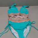 Blooming Jelly Women High Waisted Bikini Sets Tummy Control Swimsuits Color Block Two Piece Drawstring Bathing Suit (Medium, Turquoise)