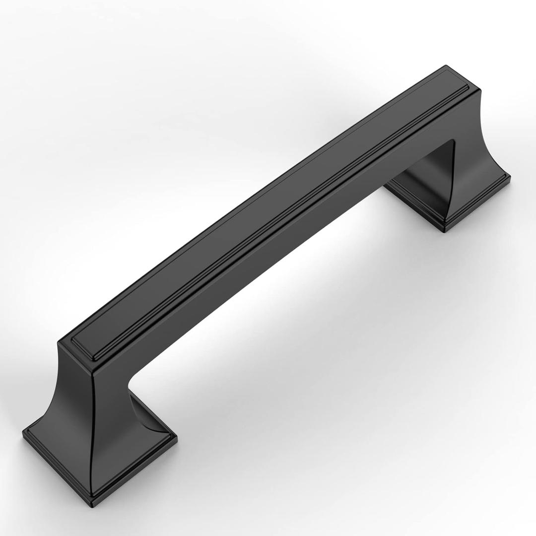 Amerdeco 10 Pack Matte Black Cabinet Pulls 3-3/4 Inch(96mm) Hole Center Cabinet Hardware Kitchen Cabinet Handles for Bathroom Drawer Pulls Dresser Pulls ZH0010