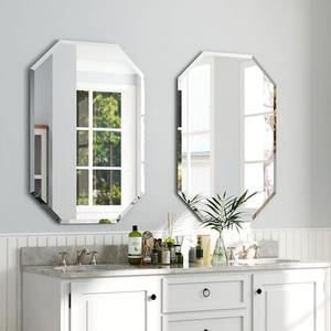 Chende 2 Packs Bathroom Mirror for Wall, 24"x32" Octagon Frameless Mirror with Beveled Edge, Vanity Mirror for Bathroom Living Room Bedroom Vertical or Horizontal
