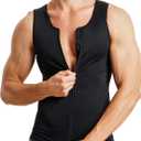 Mens Compression Shirt Belly Slimming Body Shaper Vest Sleeveless Zipper Undershirt Tank Top Shapewear for Stomach (XX-Large, Black)