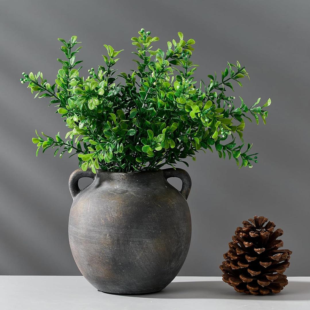 PORCER Ceramic Rustic Vase for Home Decor, 5.8 Inch Terracotta with Handles, Vintage Decorative for Flowers, Plants, Living Room, Table, Thanksgiving - Black Bronze