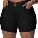 Womens Plus Size Jean Shorts Stretchy High Waisted Distressed Fold Hem Denim Shorts (22 Plus, Black-112)