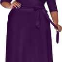 Nmoder Plus Size Maxi Dress for Women - Summer Casual 3/4 Sleeve Floral Flowy Long Dress with Belt XL- 6XL (Purple, XXL)