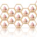 Huwena 16 Pcs Mini Honeycomb Cupcake Stand Wooden Hexagon Cake Display Holder Farmhouse Hexagonal Floating Table Sign for Baby Shower Birthday Party(Wood Color)