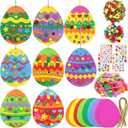 Fancy Land Easter Craft Kits DIY Egg Ornaments Decoration Art Sets Spring Craft for Kids with Pom Poms Foam Stickers for School Classroom Activities Party Favors 16Pcs