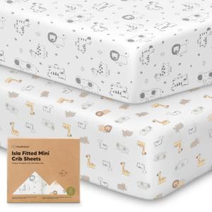 Pack and Play Sheets Fitted - 2-Pack Mini Crib Sheets for Pack N Play Mattress 38x26, Soft & Cozy, Neutral Toddler Playard Bedding, Snug Fitted Mini Baby Crib Mattress Cover Boy, Girl (KeaSafari)