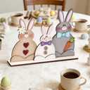 Rustic Easter Bunny Family Decor –3PCS Wooden 3D Layered Cute Bunny Figurines Set, Farmhouse Spring Table Centerpiece Tiered Tray Shelf Mantel Decoration