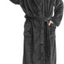Yurhap Luxury Men's Robe with Hood, Ultra Cozy Fleece Bathrobe for Men, Plush Hooded Robe with Belt & 2 Pockets (Small-Medium, Dark Gray)