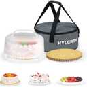 Cake Carrier With Lid And Handle, Bpa-Free Cake Holder With Lid For 10 Inch Round Cake Carrier With 10 pcs Round Golden Cake Boards And Portable Insulated Bag（White）