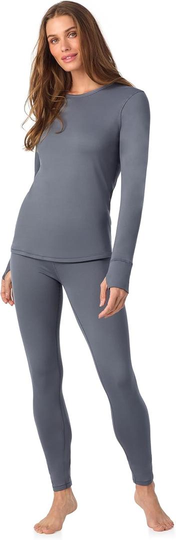 Cuddl Duds Womens Heavyweight Cold Weather Fleece Lined Thermal Set  Long Sleeve Top & Leggings - Winter Lounge Sets (Small, Graphite)