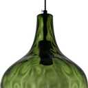 Green Glass Pendant Lighting Farmhouse Vintage Glass Globe Pendant Light Fixture, Mid-Century Modern Pendant Lamp Black Finish 9.45″ Shade for Kitchen Island Dining Room, Diameter: 9.45 inches, Height: 10.24 inches