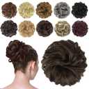 FESHFEN Messy Bun Hair Piece - Wavy Synthetic Chignon Scrunchies for Instant Volume, Elastic Bun Ponytail Hair Extensions Thick Hairpieces for Women, Dark Brown & Light Auburn Mixed 1.50 oz