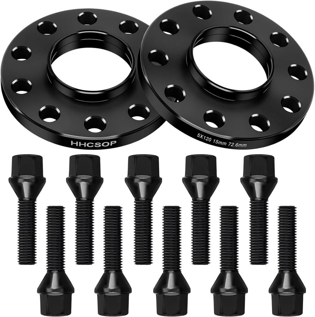 HHCSOP 5X120 Wheel Spacers 15mm, 2PCS Hubcentric Forged Spacers for BMW E82 E88 E36 E46 E90 E92 E60 318i 323i 325i 328i 330i 335i 525i 545i Z3 Z4 Z8 M3 X1, Thread Pitch M12x1.5 Hub Bore 72.6mm