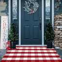 Christmas Door Mat Outdoor 35.4''x59'' Buffalo Plaid Christmas Decor Rug Cotton Hand-Woven Layered Door Mats Washable Carpet for Front Porch, Kitchen, Farmhouse, Entryway