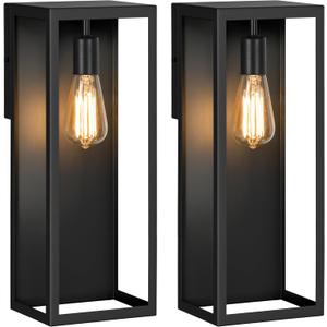 2-Pack Outdoor Wall Lanterns, 16 Exterior Waterproof Outdoor Lights with Glass Shades, Black Porch Lights Wall Mounted, Anti-Rust E26 Modern Lighting Fixtures for Patio Garage Entryway Front Door