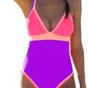 popvil One Piece Swimsuit 2025 Tummy Control Women Bathing Suit Shapewear Swimsuits Slimming Neon Cute Tie Back Swimwear (M)