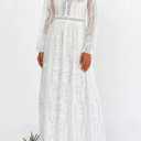Cercis Womens Off The Shoulder Floral Lace Maxi Wedding Dress Boho Flowy Wedding Guest Formal Long Dresses (White, M)