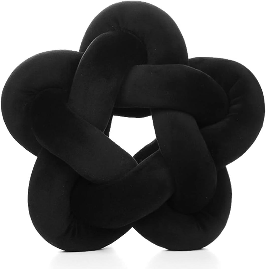 Knot Plush Throw Pillow Handmade Knotted Star Pillow Soft Sofa Lumbar Cushion Stuffed Star Cushion Home Office Children Room Decor, Black (12.59 inches)