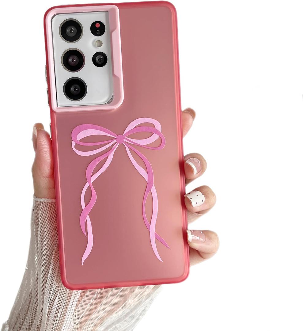 ZTOFERA for Samsung Galaxy S21 Ultra 5G Case,Cute Pink Ribbon Bow Tie Aesthetic Phone Case,Trendy Slim Hard IMD Shockproof Protective Bumper Phone Cover for Women Girls,Ribbon