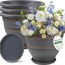 Usocik 4 Pack 16 Inch Large Plant Pots, Plastic Flower Pot for Indoor & Outdoor with Drainage Holes & Saucer, Plaid Pattern Planters Garden Pots for Herbs (Copper)