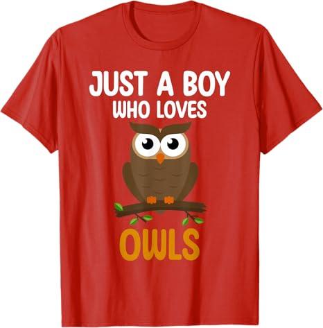 Just a Boy Who Loves Owls for Toddlers Boys Kids Birds Lover T-Shirt, 2T, Red