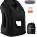 Sunany Travel Pillow, Inflatable Neck Pillow Used for Airplanes/Cars/Buses/Trains/Office Napping with Eye Mask/Earplugs (Black)