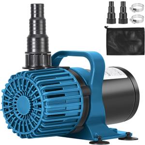 1600GPH 100W Outdoor Pond Pump for Koi Pond, Waterfall, Aquarium and Water Garden, Large Fountain Pump with 20ft Cord, 180 Adjustable Flow, Debris Barrier Bag, Quiet Operation, UL listed