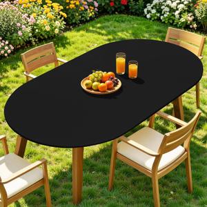 Moosfor Oval Spandex Tablecloth, Elastic Fitted Waterproof Tablecloths for 48" x 68" Tables, Stretch Washable Picnic Table Cover for Camping, Dining, Indoor and Outdoor, Black