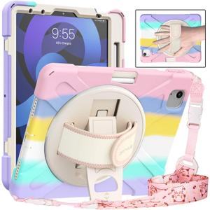 BATYUE Case for iPad Air 11-inch M3 (2025) / M2 (2024), iPad Air 5th/4th 10.9 inch(2022/2020), iPad Pro 11" 4th/3rd/2nd/1st Gen Case (2022/2021/2020/2018), with Pencil Holder+Shoulder Strap (C1-No screen protector(Colorful Pink))