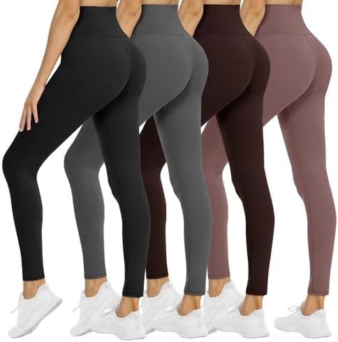 NexiEpoch 4 Pack Leggings for Women - High Waisted Tummy Control Soft Black Capri Yoga Pants with Pockets for Workout, XL