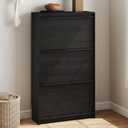 Shoe Cabinet with 3 Flip Drawers, 23.62" W Narrow Shoe Storage Cabinet for Entryway, Slim Shoe Organizer with Adjustable Shelves, Freestanding Shoe Rack for Hallway, Living Room, Black, 9.45"D x 23.62"W x 45.47"H