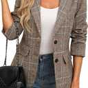 ELLEVEN Women's Lapel Collar Plaid 2 Button Boyfriend Blazer Suit Houndstooth Work Office Blazer Jacket, 