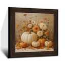 Puyfsdhg Fall Orange White Pumpkin Floral Wall Art Framed Rustic Farmhouse Autumn Pumpkin Botanical Canvas Prints Artwork, Thanksgiving Oil Paintings Wall Decor for Home Bedroom Room 20x20 Inch