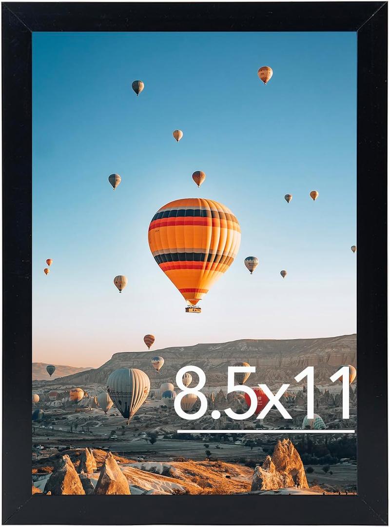 JCJMY 8.5x11 inch Picture Frame Black for Certificate Poster and Photo, Horizontal and Vertical Formats for Wall Hanging or Tabletop, 8.5x11 Frame with Shatter Resistant Plexiglass, Black