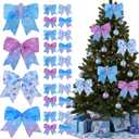 Chuangdi 24 Pcs Snowflake Christmas Bows Ornaments 6 Inch Large Christmas Tree Decorations Purple and Blue Winter Wonderland Bows Decor for Home Xmas Tree Ornaments Gift Wrapping DIY Crafts Supplies