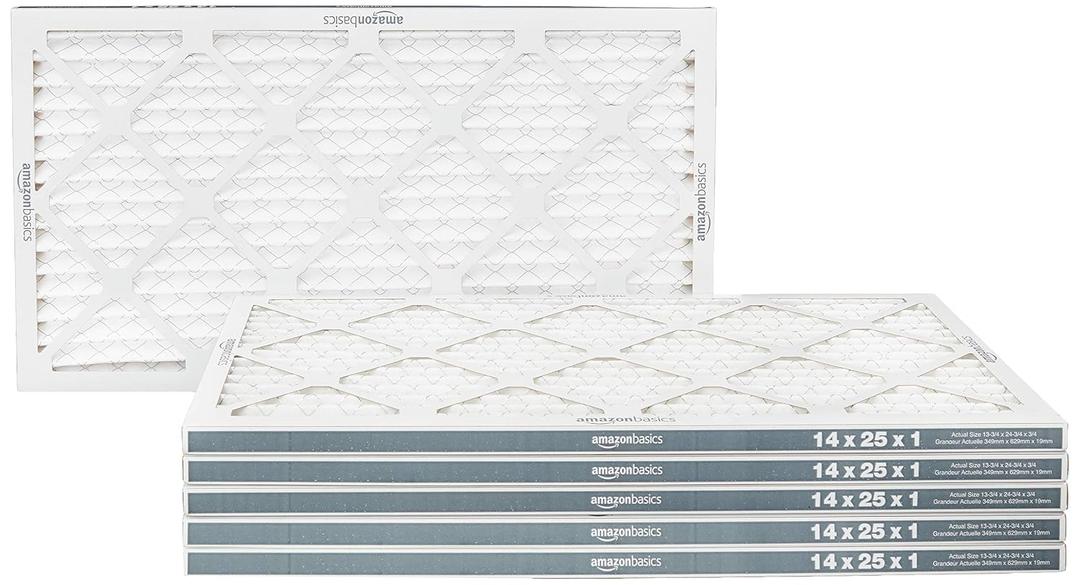 Amazon Basics 14x25x1 Air Filter, MERV 11 AC Furnace Filters, Allergy Control, Removes Dust and Lint, Electrostatic, 6-Pack (Actual Size: 13.75" x 24.75" x 0.75")