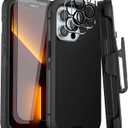 Case for iPhone 13 Pro Max Case 6.7" Belt-Clip Kickstand Holster with 2 Screen Protector + 2 Camera Lens Protector,Full Body Heavy Duty Military Grade Drop Protection Cover (Black+Clip)