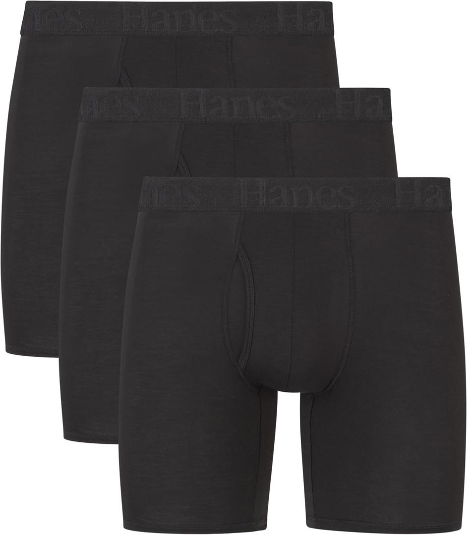 Hanes Men's Supersoft Underwear, Viscose from Bamboo, Trunks and Boxer Briefs (Medium, Black - Regular)