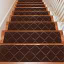 Seloom 9" x 36" Stair Treads for Wooden Steps- Carpet Non-Slip with Non Skid Backing Specialized for Indoor Steps, Removable Washable Step Runners Perfect for Dogs (Brown ,15-Pack, Rhombus)