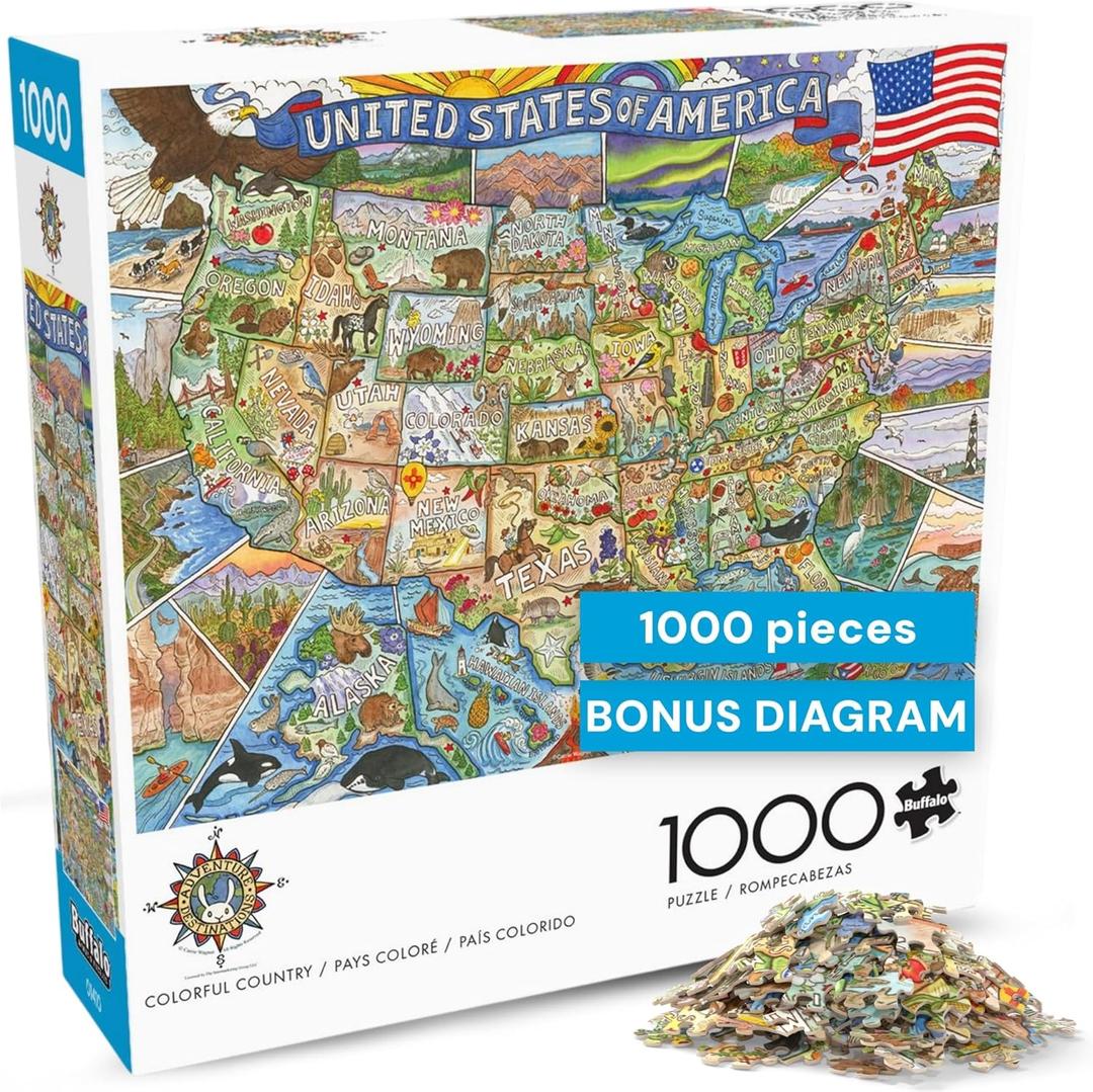Buffalo Games - 1000 Piece Jigsaw Puzzle Carrie Wagner Colorful Country, Made in USA, Premium Recycled Board, Full-Color Poster